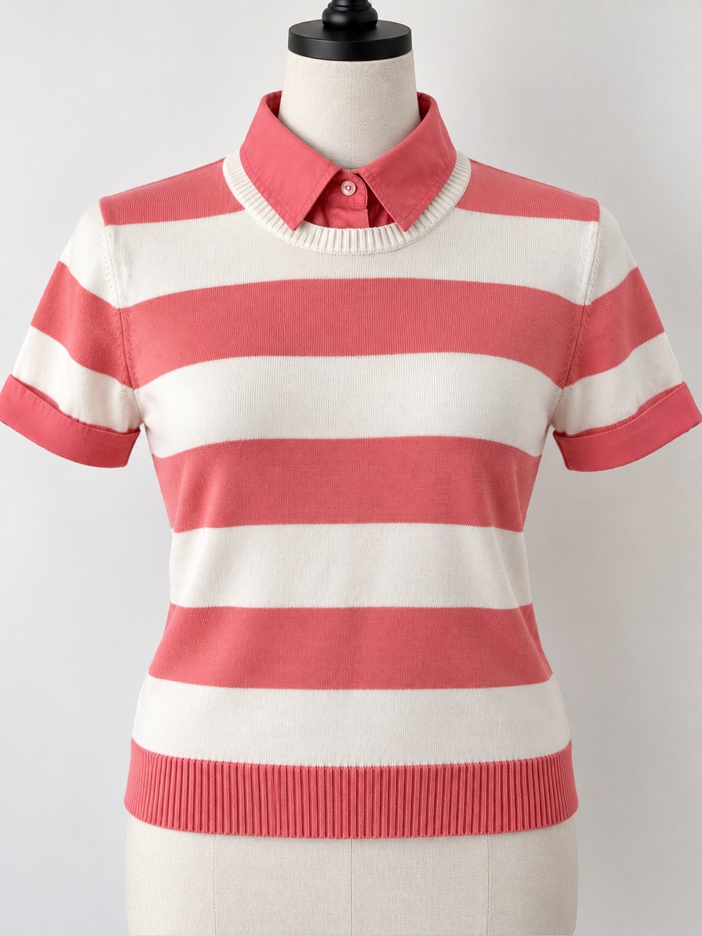 Van Heusen Pink White Striped 2-in-1 Sweater Removable Collar Size XL
